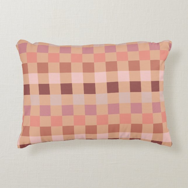 Peach Fuzz Checkerboard Accent Pillow (Front)