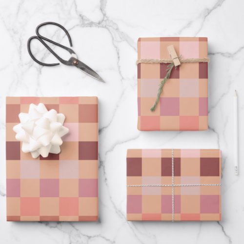 Peach Fuzz Checkerboard Wrapping Paper Sheets
