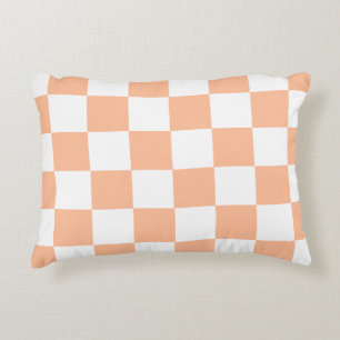 Peach Fuzz Checkered Gingham Pattern Accent Pillow