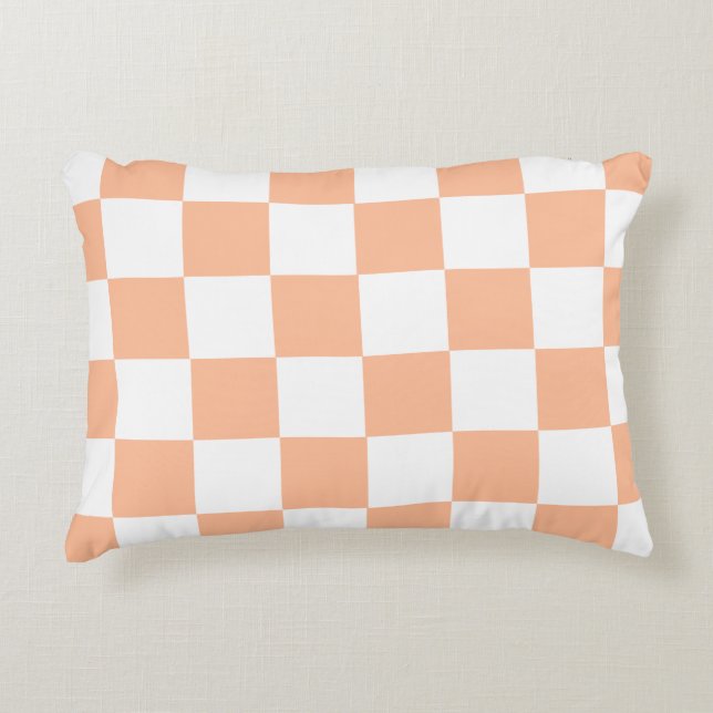 Peach Fuzz Checkered Gingham Pattern Accent Pillow (Front)
