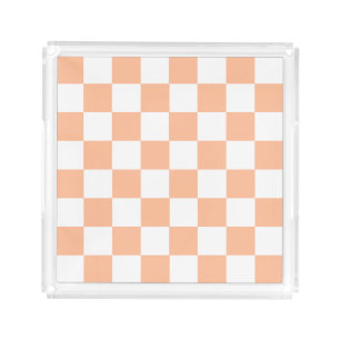 Peach Fuzz Checkered Gingham Pattern Acrylic Tray