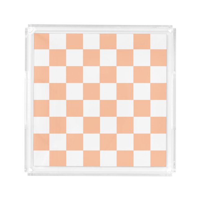 Peach Fuzz Checkered Gingham Pattern Acrylic Tray (Front)