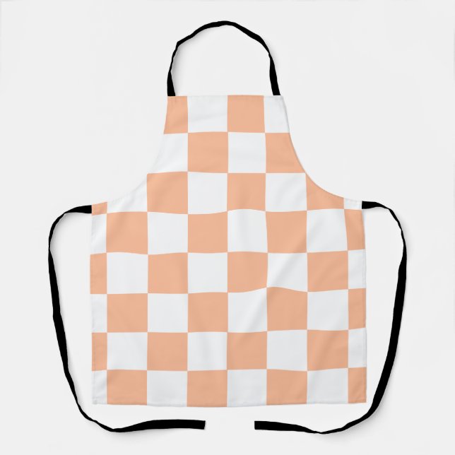 Peach Fuzz Checkered Gingham Pattern Apron (Front)