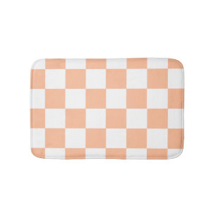 Peach Fuzz Checkered Gingham Pattern Bath Mat