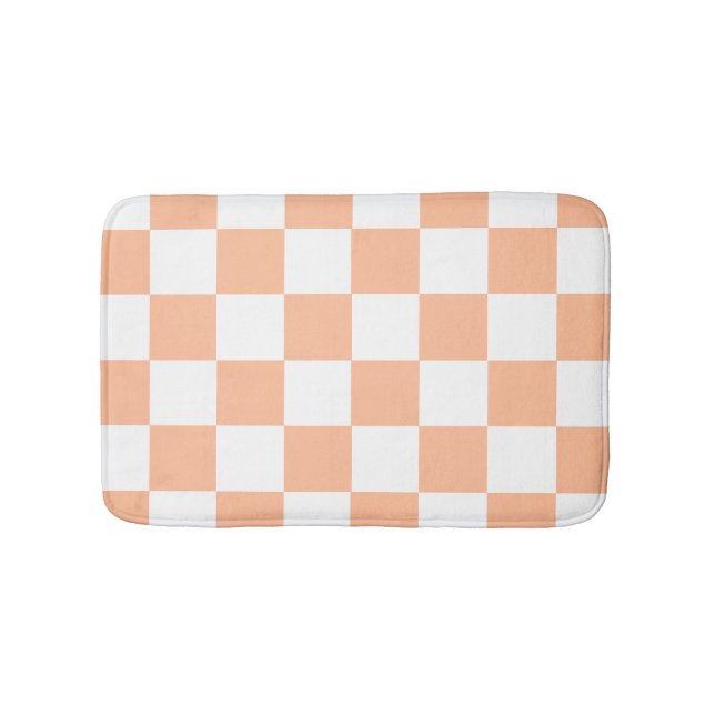 Peach Fuzz Checkered Gingham Pattern Bath Mat (Front)