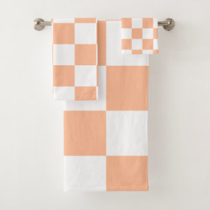 Peach Fuzz Checkered Gingham Pattern Bath Towel Set