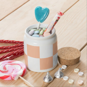 Peach Fuzz Checkered Gingham Pattern Candy Jar