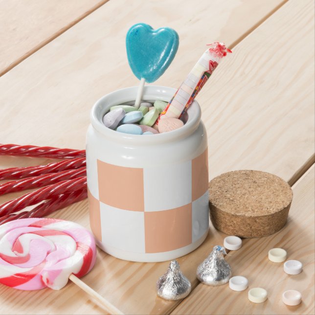Peach Fuzz Checkered Gingham Pattern Candy Jar (In Situ)