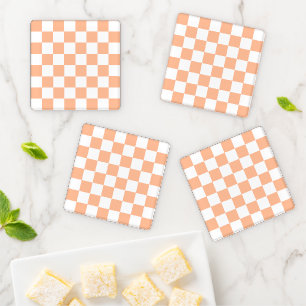 Peach Fuzz Checkered Gingham Pattern Coaster Set