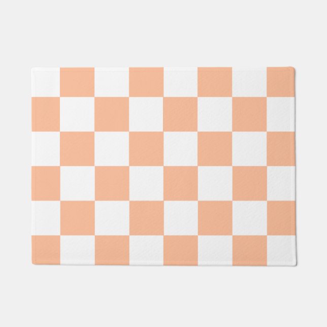 Peach Fuzz Checkered Gingham Pattern Doormat (Front)