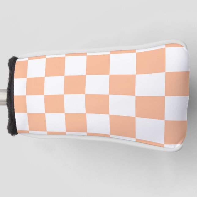 Peach Fuzz Checkered Gingham Pattern Golf Head Cover (Front)