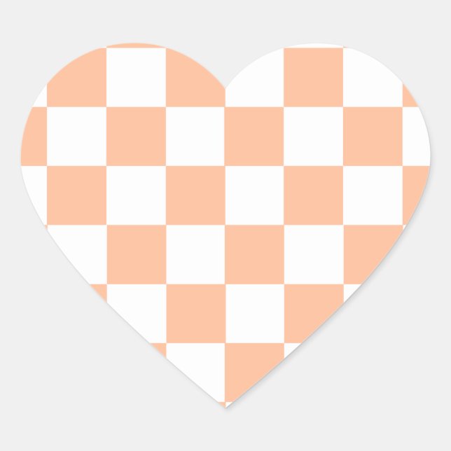 Peach Fuzz Checkered Gingham Pattern Heart Sticker (Front)