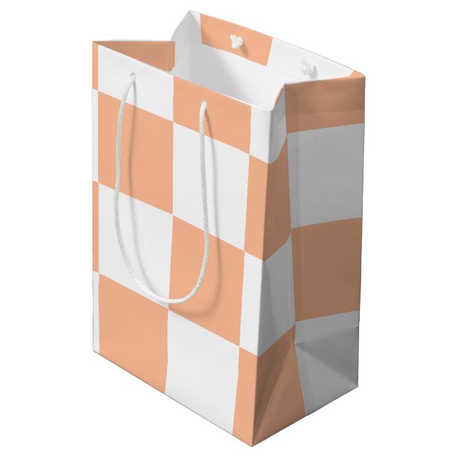 Peach Fuzz Checkered Gingham Pattern Medium Gift Bag (Back Angled)
