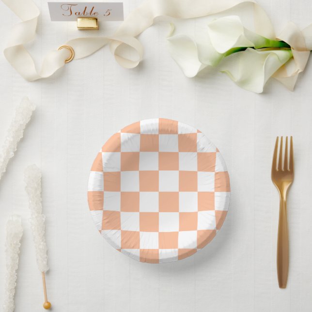Peach Fuzz Checkered Gingham Pattern Paper Bowls (Wedding)