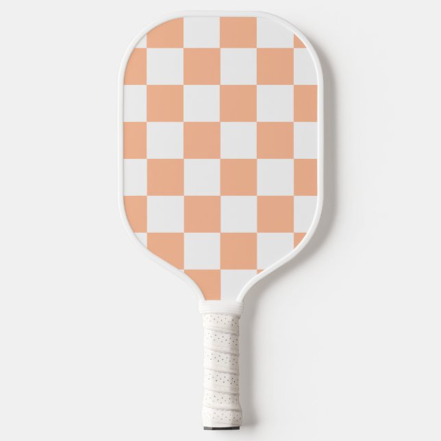 Peach Fuzz Checkered Gingham Pattern Pickleball Paddle (Front)