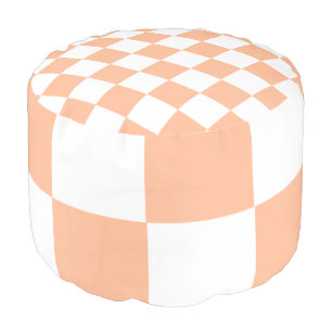 Peach Fuzz Checkered Gingham Pattern Pouf