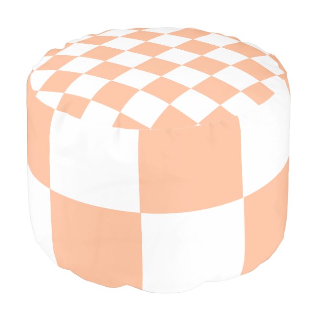 Peach Fuzz Checkered Gingham Pattern Pouf (Angled Front)