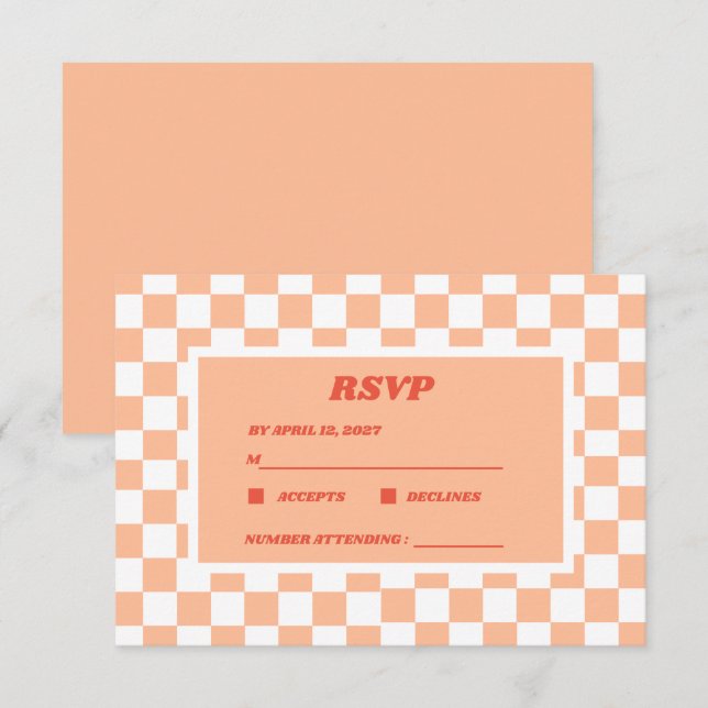 Peach Fuzz Checkered Gingham Pattern RSVP Card (Front/Back)