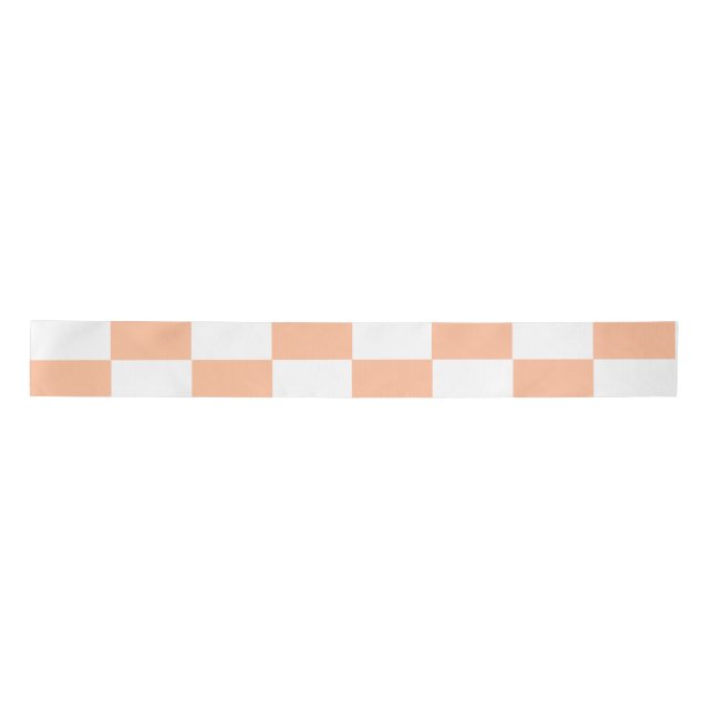 Peach Fuzz Checkered Gingham Pattern Satin Ribbon (Front)