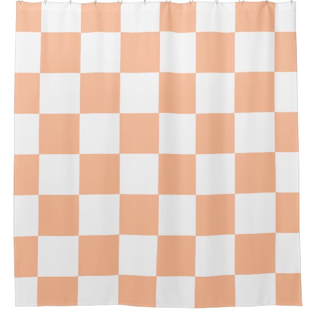 Peach Fuzz Checkered Gingham Pattern Shower Curtain (Front)