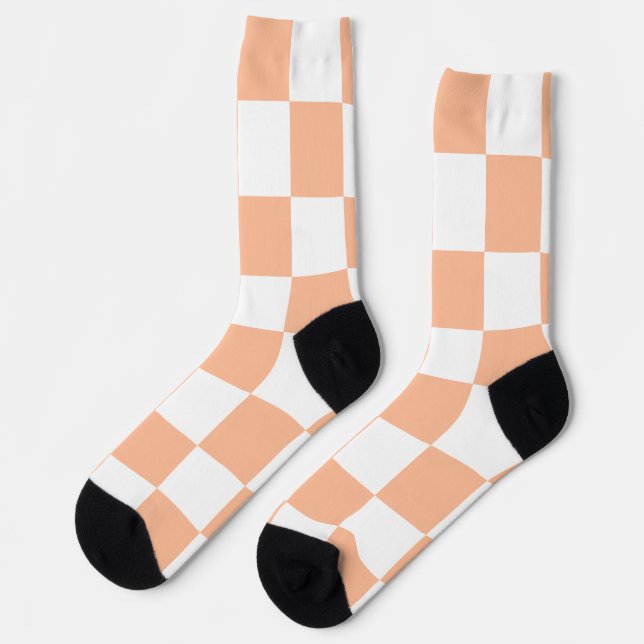 Peach Fuzz Checkered Gingham Pattern Socks (Left)