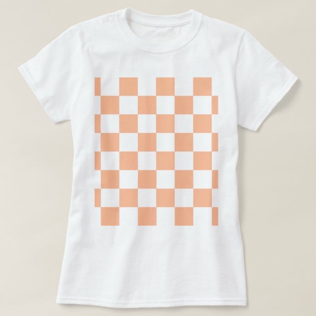 Peach Fuzz Checkered Gingham Pattern T-Shirt (Design Front)