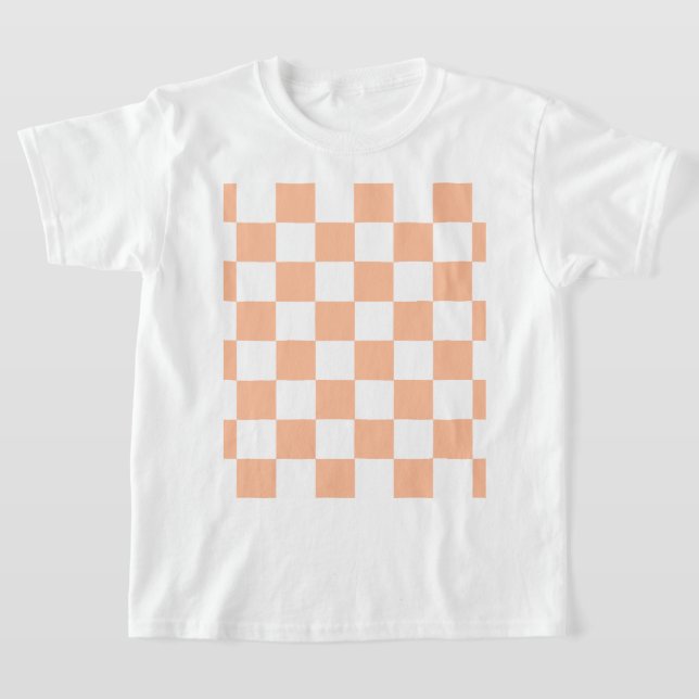 Peach Fuzz Checkered Gingham Pattern T-Shirt (Laydown)