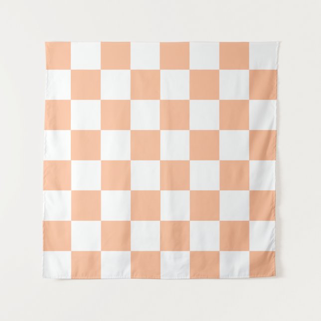 Peach Fuzz Checkered Gingham Pattern Tapestry (Front)