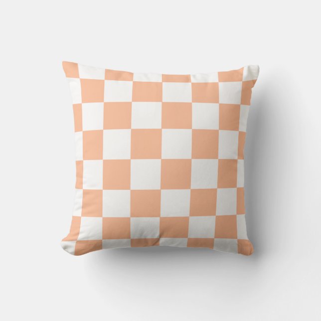 Peach Fuzz Checkered Gingham Pattern Throw Pillow (Front)