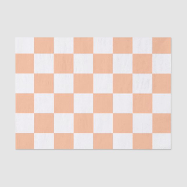 Peach Fuzz Checkered Gingham Pattern Tissue Paper (Front)