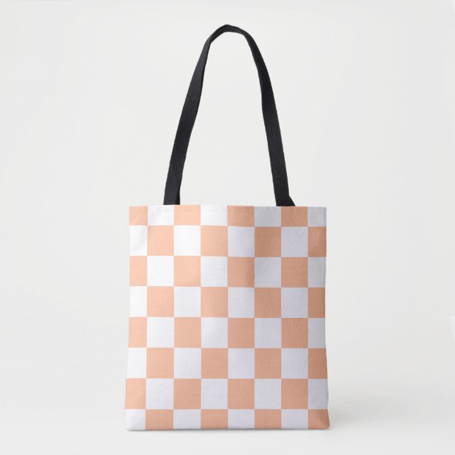 Peach Fuzz Checkered Gingham Pattern Tote Bag (Front)
