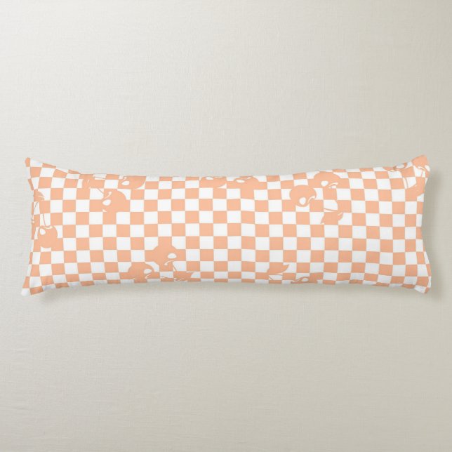 Peach Fuzz Cherry Gingham Pattern Body Pillow (Front)