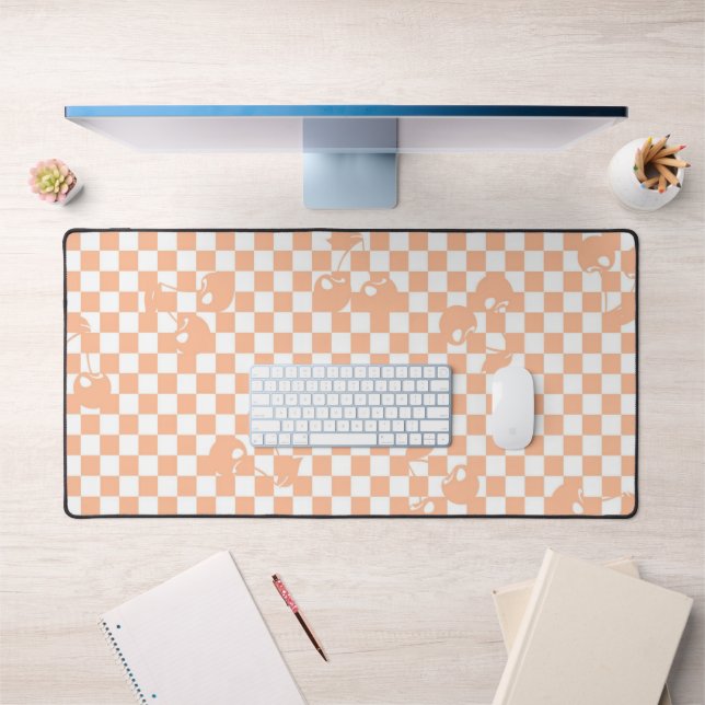 Peach Fuzz Cherry Gingham Pattern Desk Mat (Office 1)