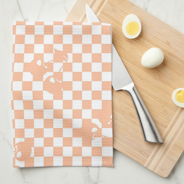 Peach Fuzz Cherry Gingham Pattern Kitchen Towel (Quarter Fold)