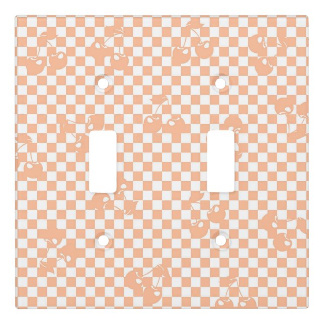Peach Fuzz Cherry Gingham Pattern Light Switch Cover (Front)
