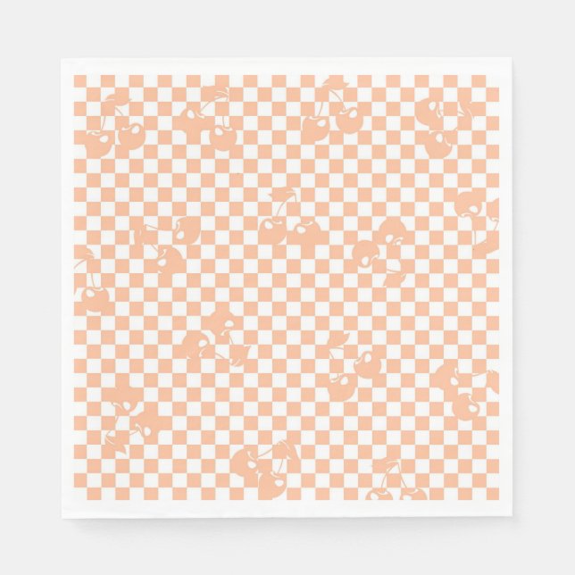 Peach Fuzz Cherry Gingham Pattern Napkins (Front)