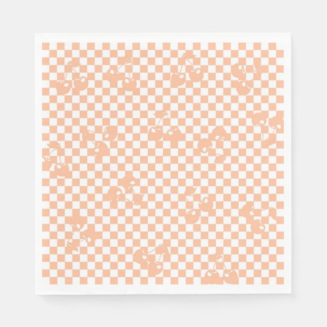 Peach Fuzz Cherry Gingham Pattern Napkins (Front)
