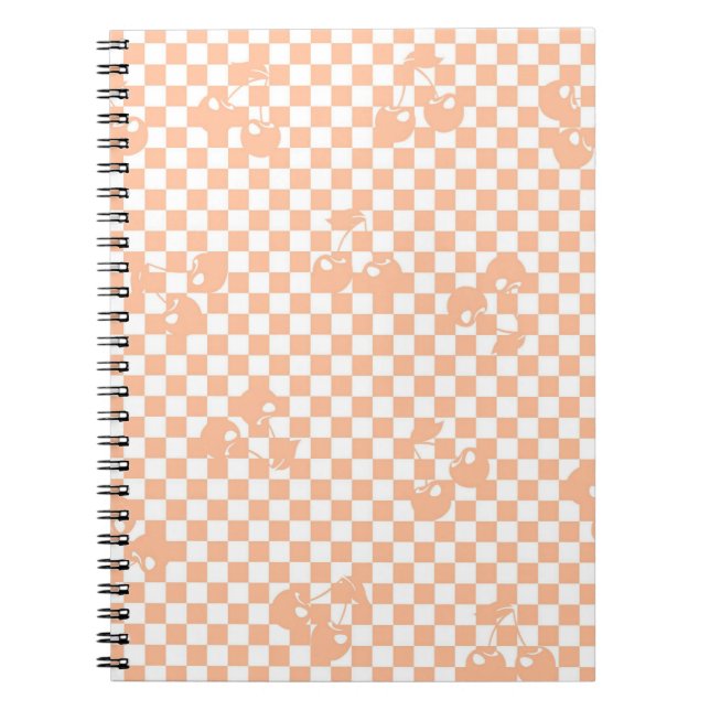 Peach Fuzz Cherry Gingham Pattern Notebook (Front)