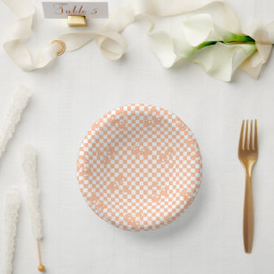 Peach Fuzz Cherry Gingham Pattern Paper Bowls