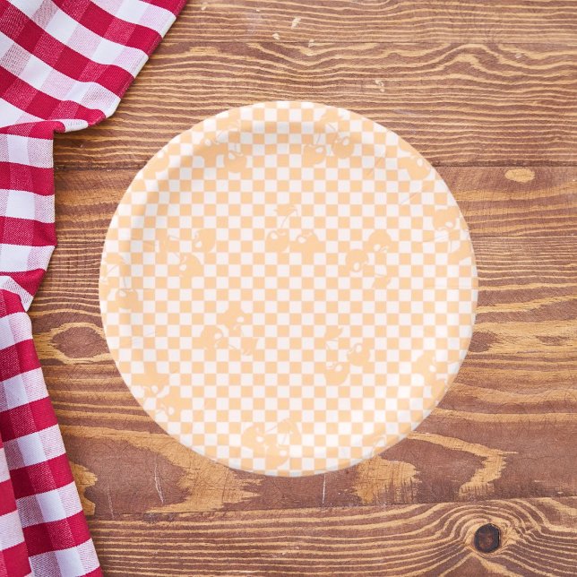 Peach Fuzz Cherry Gingham Pattern Paper Plates (Peach Fuzz Cherry Gingham Pattern Paper Plates)