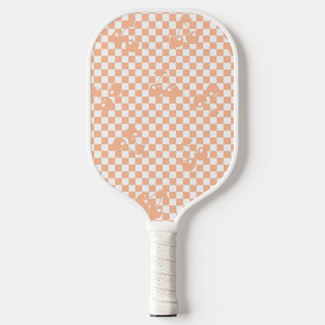 Peach Fuzz Cherry Gingham Pattern Pickleball Paddle (Front)