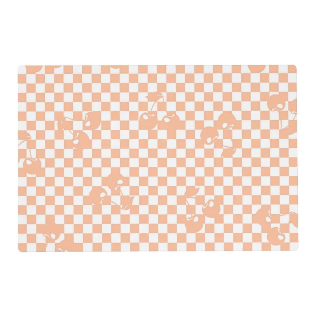 Peach Fuzz Cherry Gingham Pattern Placemat (Front)