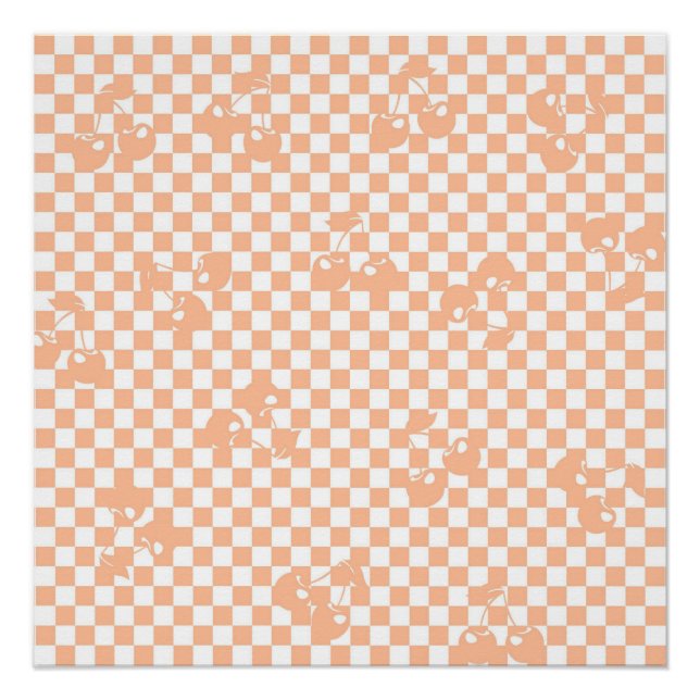 Peach Fuzz Cherry Gingham Pattern Poster (Front)