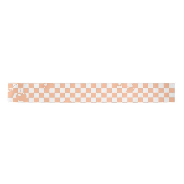 Peach Fuzz Cherry Gingham Pattern Satin Ribbon (Front)