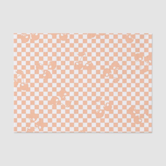 Peach Fuzz Cherry Gingham Pattern Tissue Paper (Front)