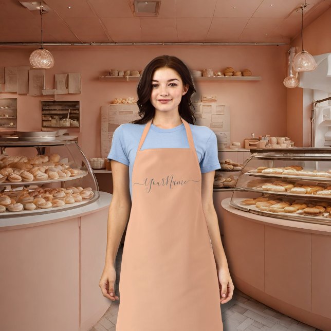 peach fuzz color -elegant script  apron (Creator Uploaded)
