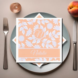 Peach  Fuzz color - floral pattern  - monogrammed