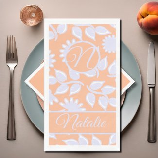 Peach  Fuzz color - floral pattern  - monogrammed