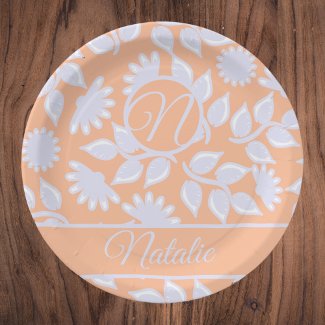 Peach  Fuzz color - floral pattern  - monogrammed