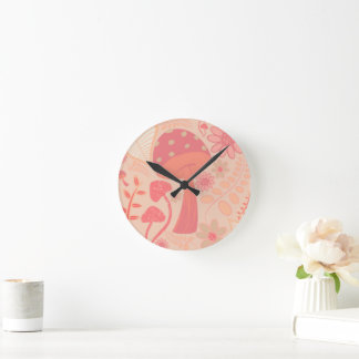 Peach Fuzz Color of the year mushrooms floral Round Clock